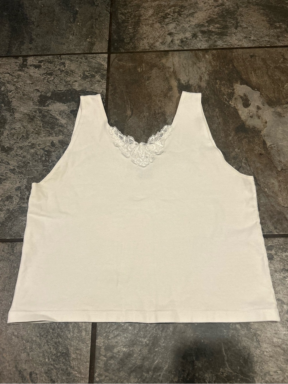Vintage 90s Flying Colors Cream Lace Trim Tank Top